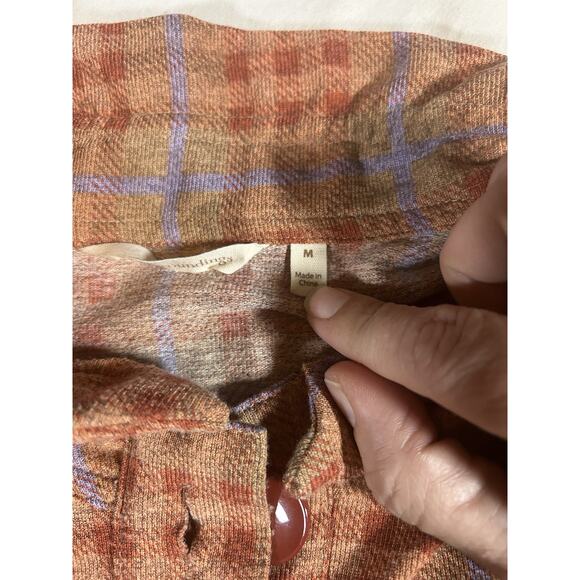 Soft Surroundings Plaid Tunic Blouse Womens Size Medium Rust Blue Comfort Soft - Picture 7 of 11